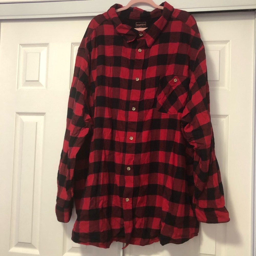 Big Men’s Red and Black Plaid Flannel Button-down Shirt, 6X